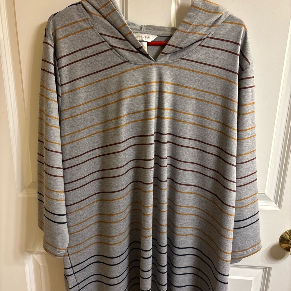 CJ Banks Gray Top with Multicolor Stripes 2X